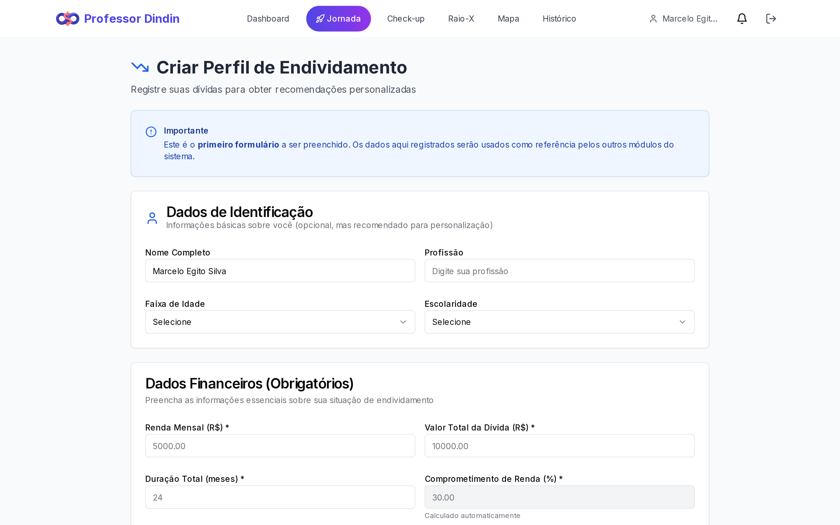 Perfil de Endividamento personalizado